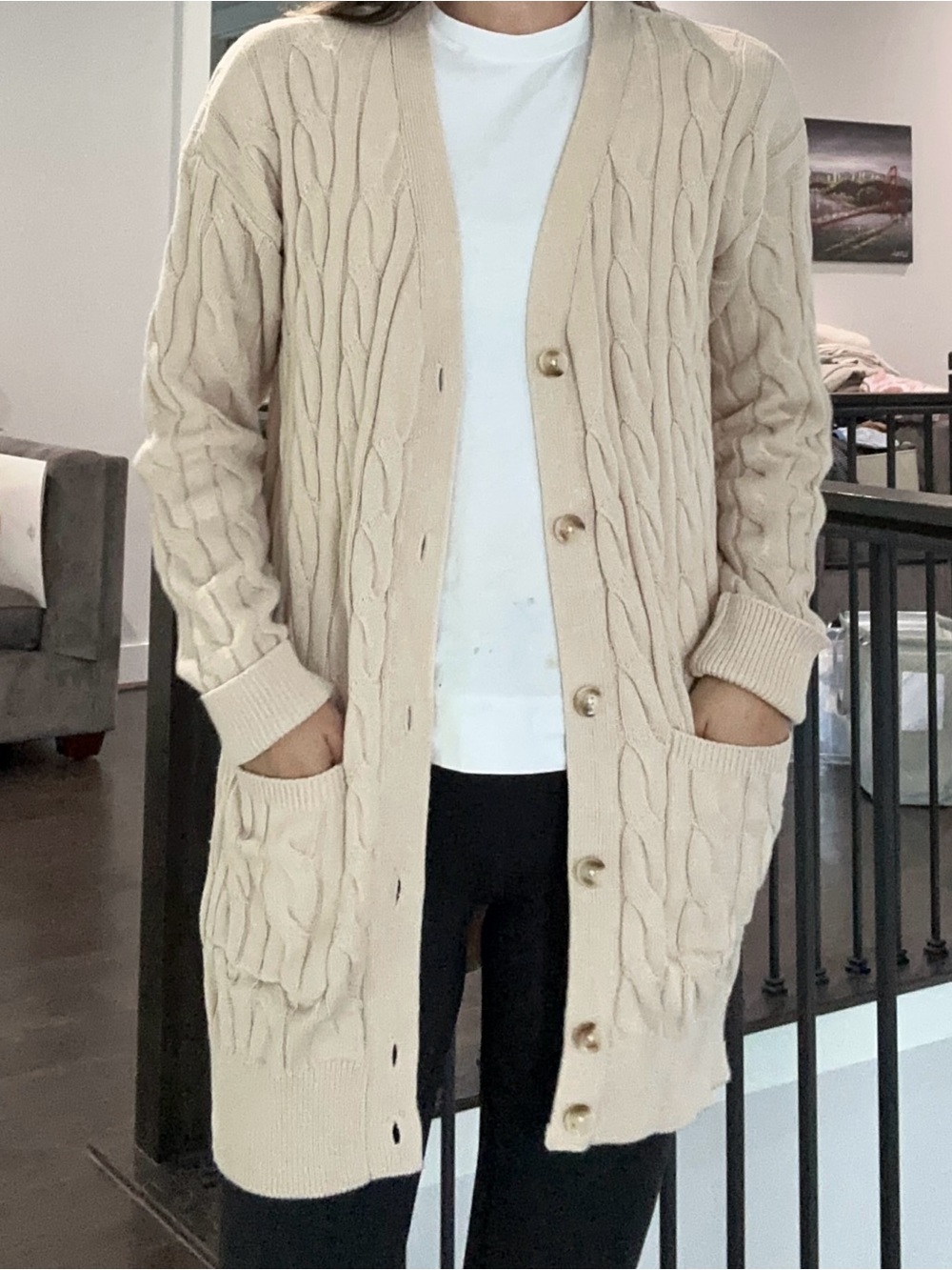 LMND cable Knit Cardigan Beige New Size Medium